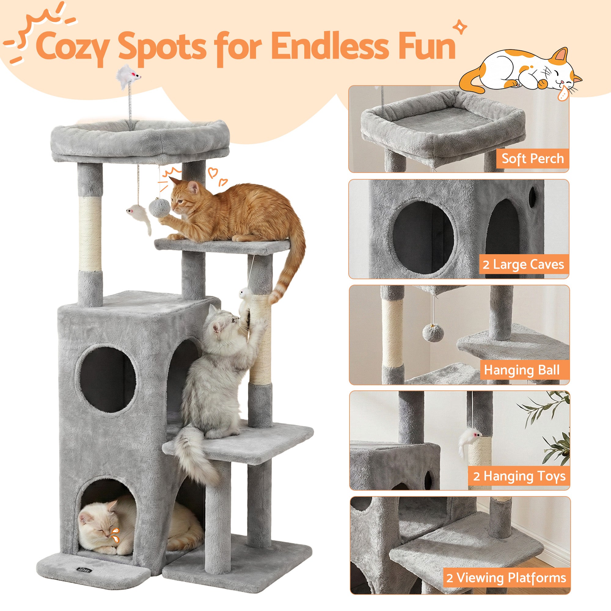 Cat Tower 127cm – Light Grey