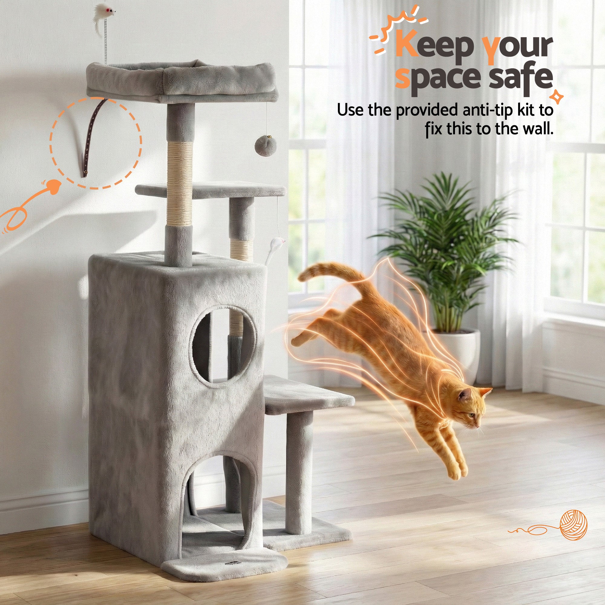 Cat Tower 127cm – Light Grey
