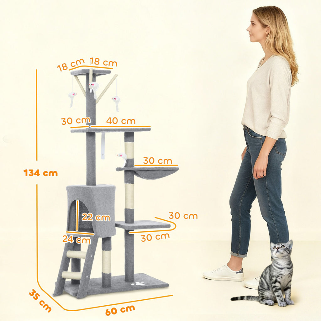 Cat Tree with Hammock 134cm – Light Grey
