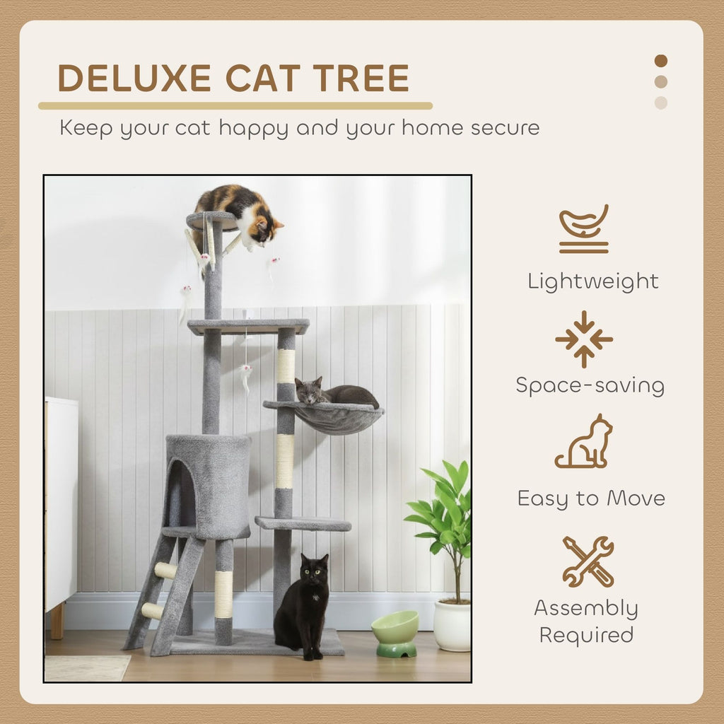 Cat Tree with Hammock 134cm – Light Grey