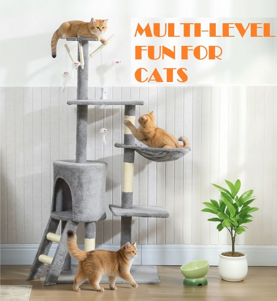 Cat Tree with Hammock 134cm – Light Grey