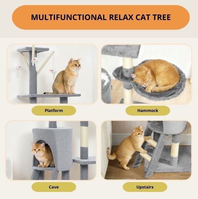 Cat Tree with Hammock 134cm – Light Grey
